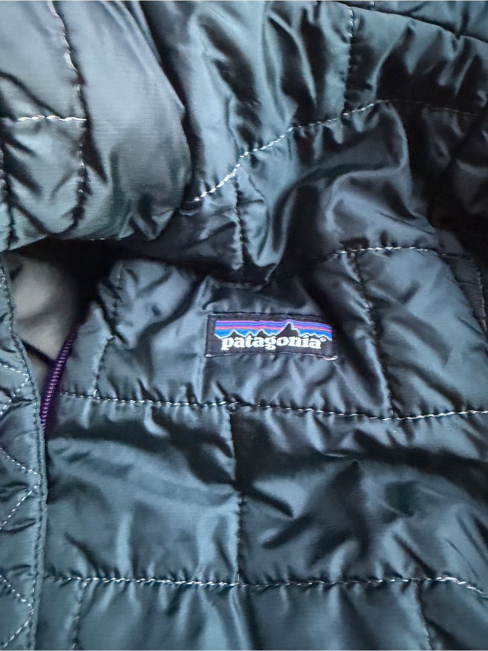 Patagonia Quilted Jacket in Dark Teal with Purple Accent - Picture 2 of 4